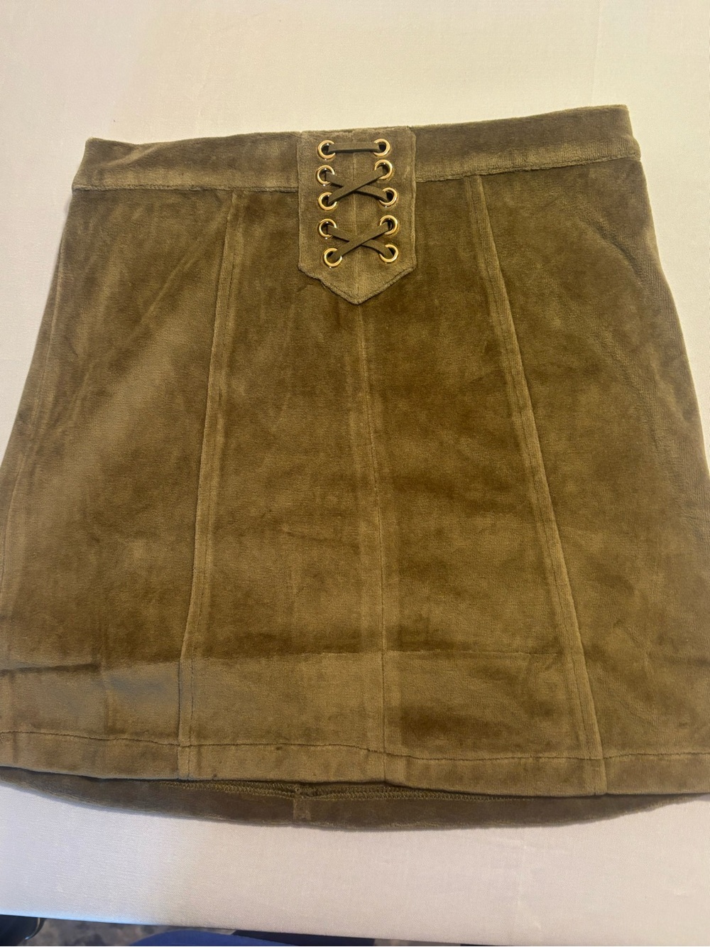PPLA Phoebe Olive Boho A-Line Lace-Up Front Skirt Girls 10-12 NWT